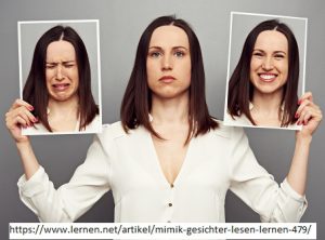 Drei Gesichter der gleichen Frau. In der Pubertät sinkt die Fähigkeit zur Empathie, so dass die unterschiedlichen Stimmungen der Bilder möglicherweise nur verlangsamt wahrgenommen werden.